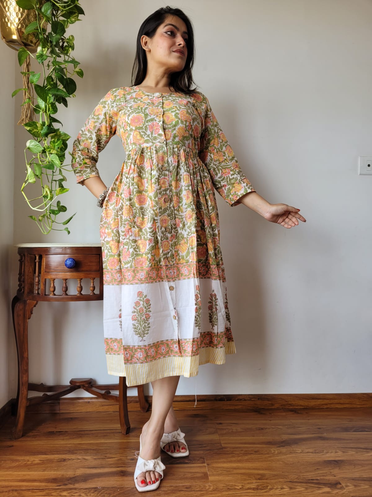 Rajasthani Bagru Cotton Dress Hand Block Printed-NS69