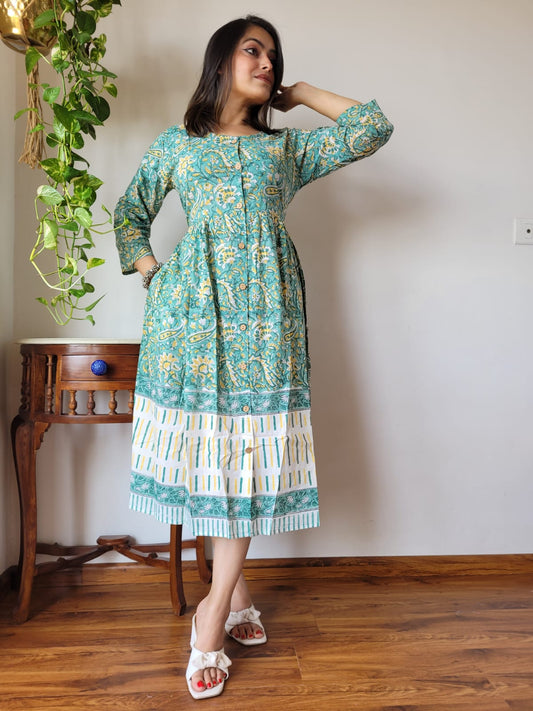 Rajasthani Sanganeri Cotton Dress Hand Block Printed-NS70