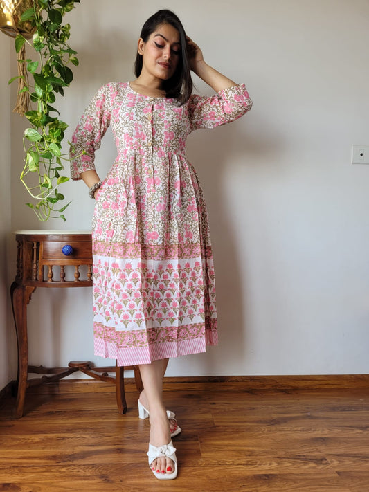 Rajasthani Bagru Cotton Dress Hand Block Printed-NS71