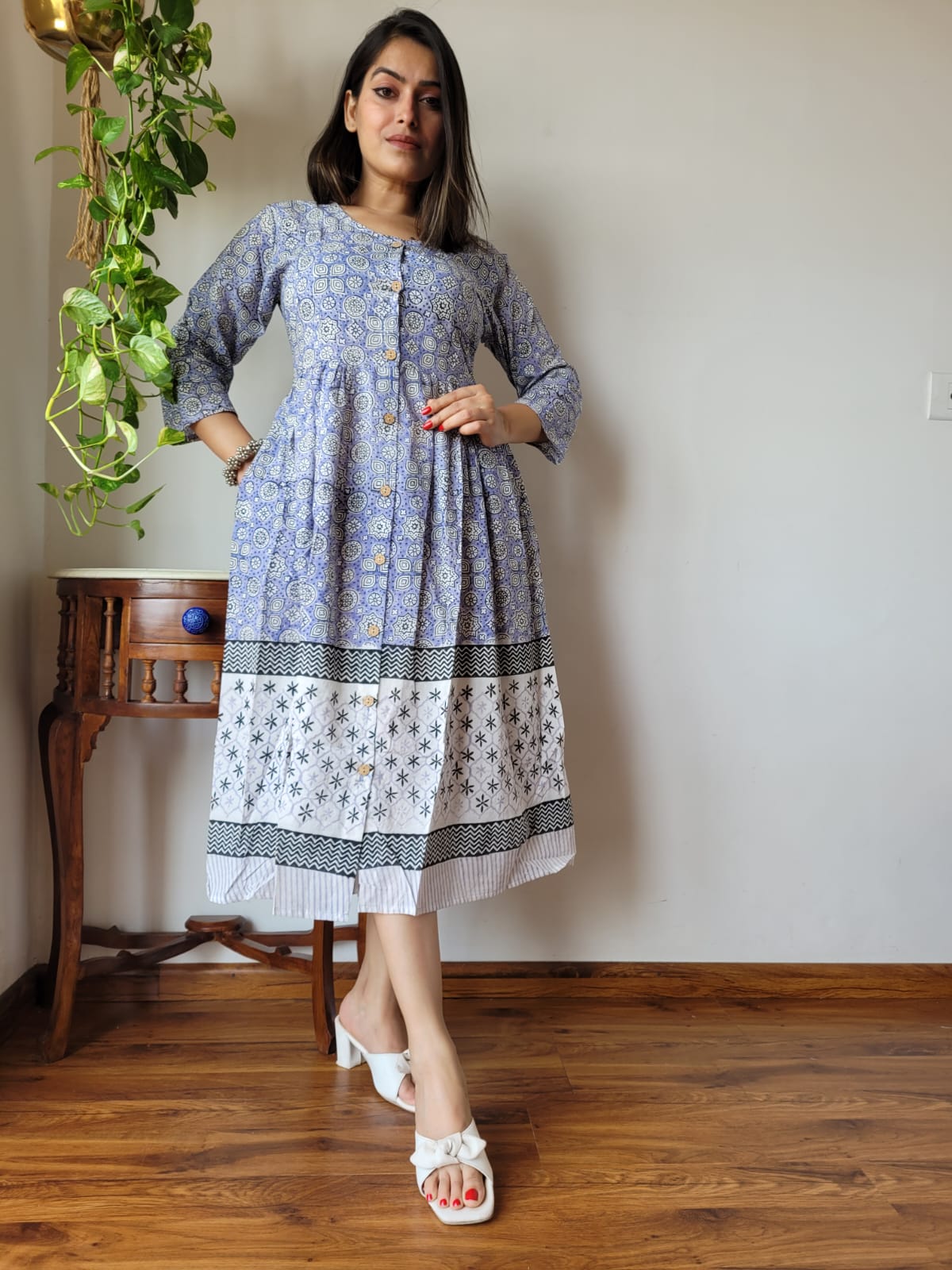 Rajasthani Bagru Cotton Dress Hand Block Printed-NS72