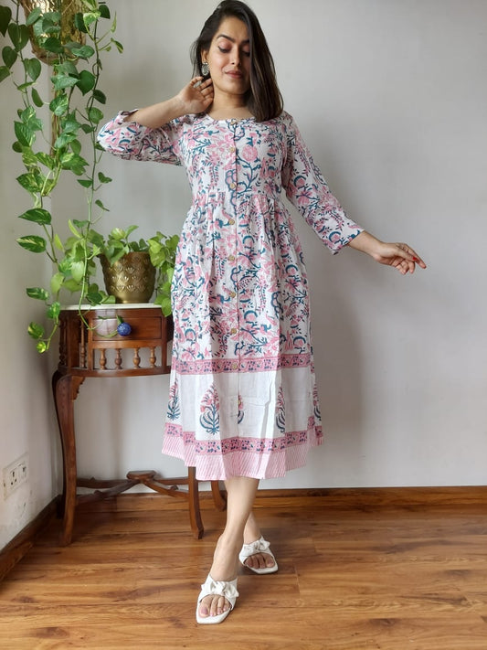 Rajasthani Bagru Cotton Dress Hand Block Printed-NS73