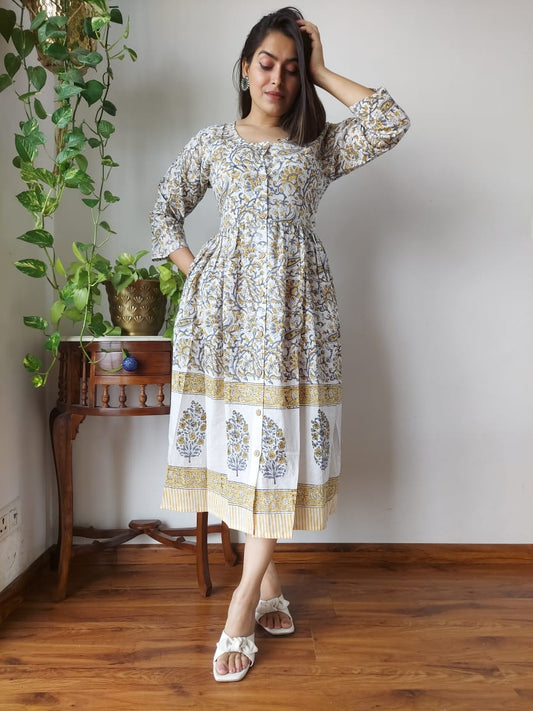 Rajasthani Bagru Cotton Dress Hand Block Printed-NS74