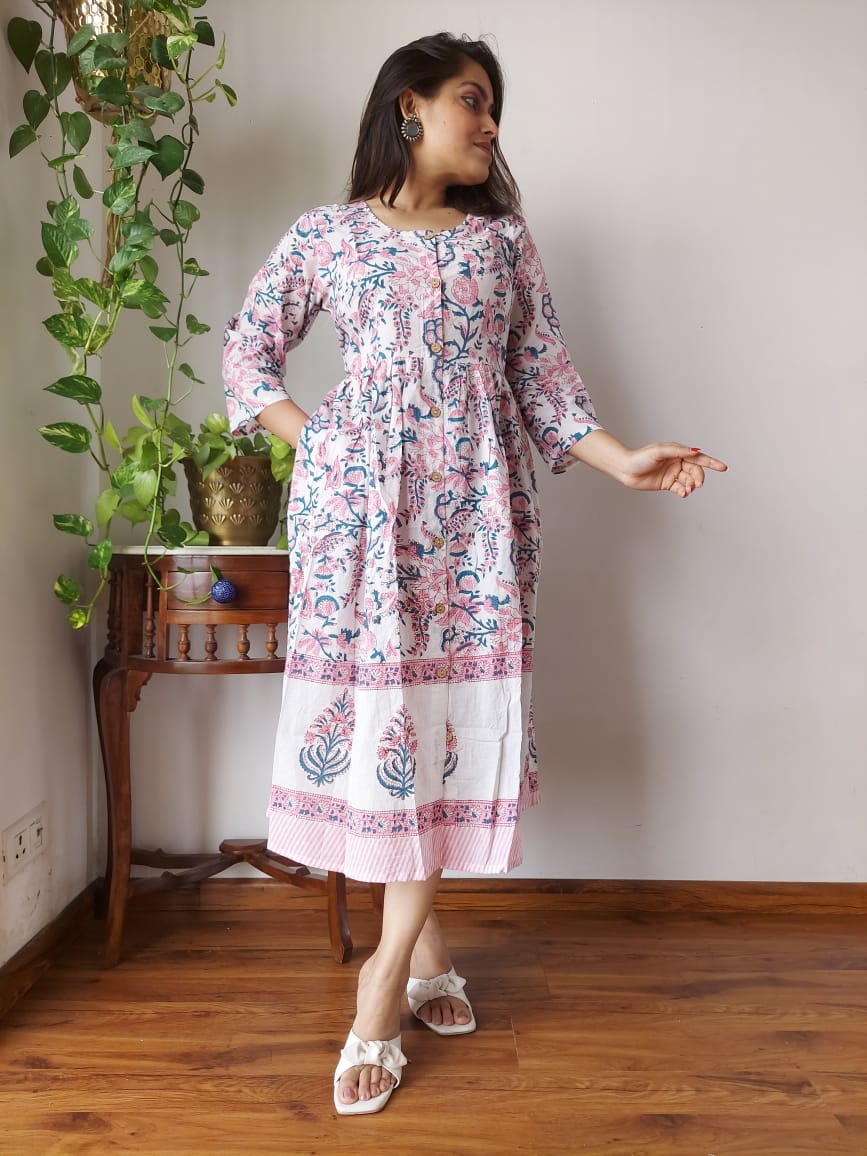 Rajasthani Bagru Cotton Dress Hand Block Printed-NS73