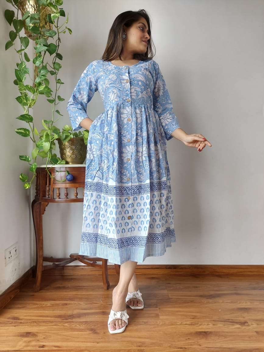 Rajasthani Bagru Cotton Dress Hand Block Printed-NS76