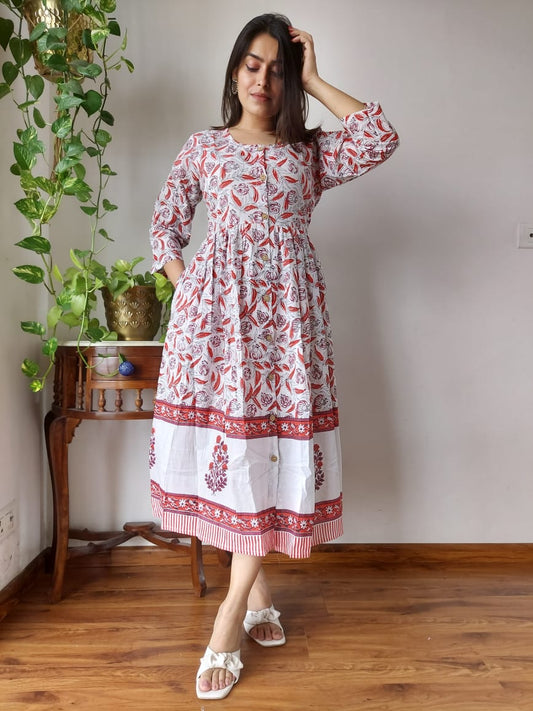 Rajasthani Bagru Cotton Dress Hand Block Printed-NS77