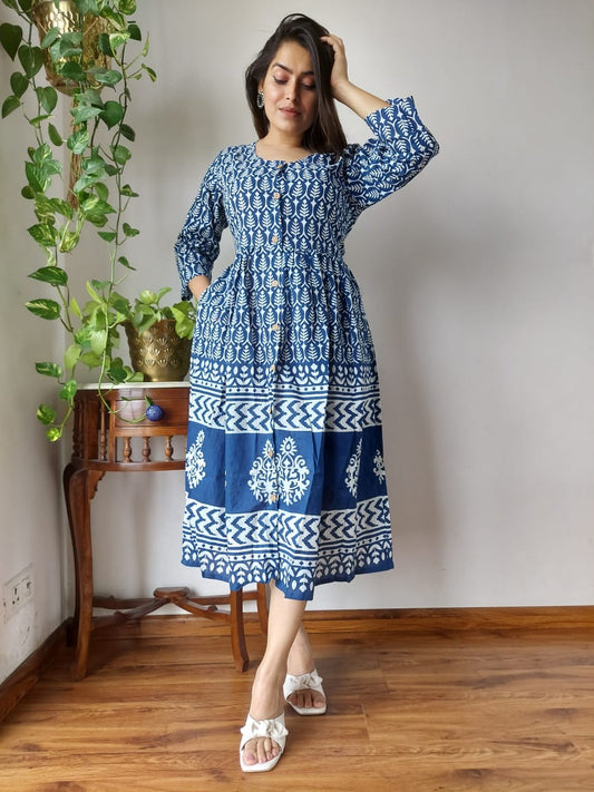 Rajasthani Sanganeri Cotton Dress Hand Block Printed-NS75