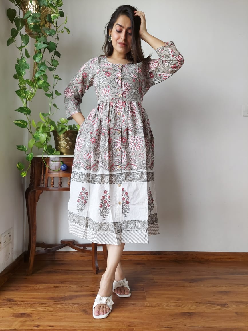 Rajasthani Bagru Cotton Dress Hand Block Printed-NS60