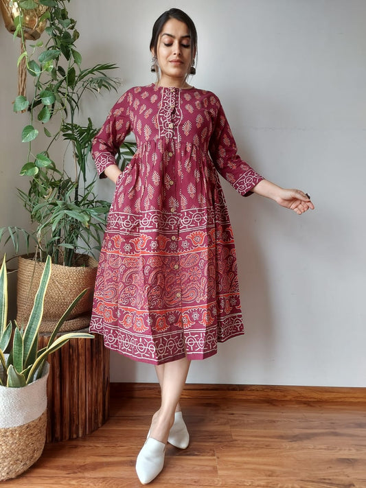 Rajasthani Sanganeri Cotton Dress Hand Block Printed-NS78