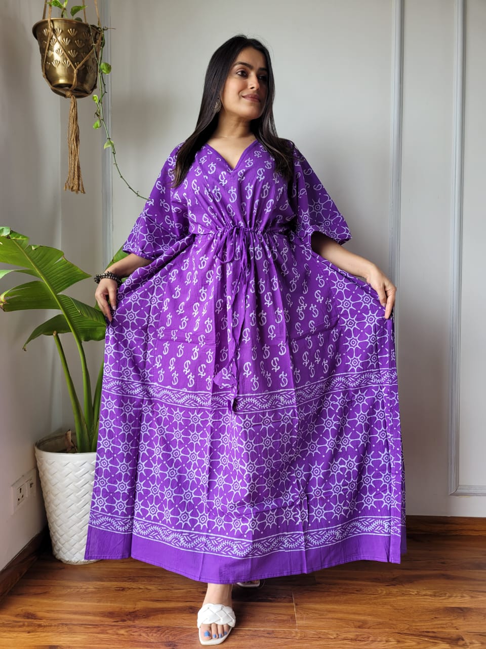 Rajasthani Bagru Cotton Long Kaftan Hand Block Printed-NS79