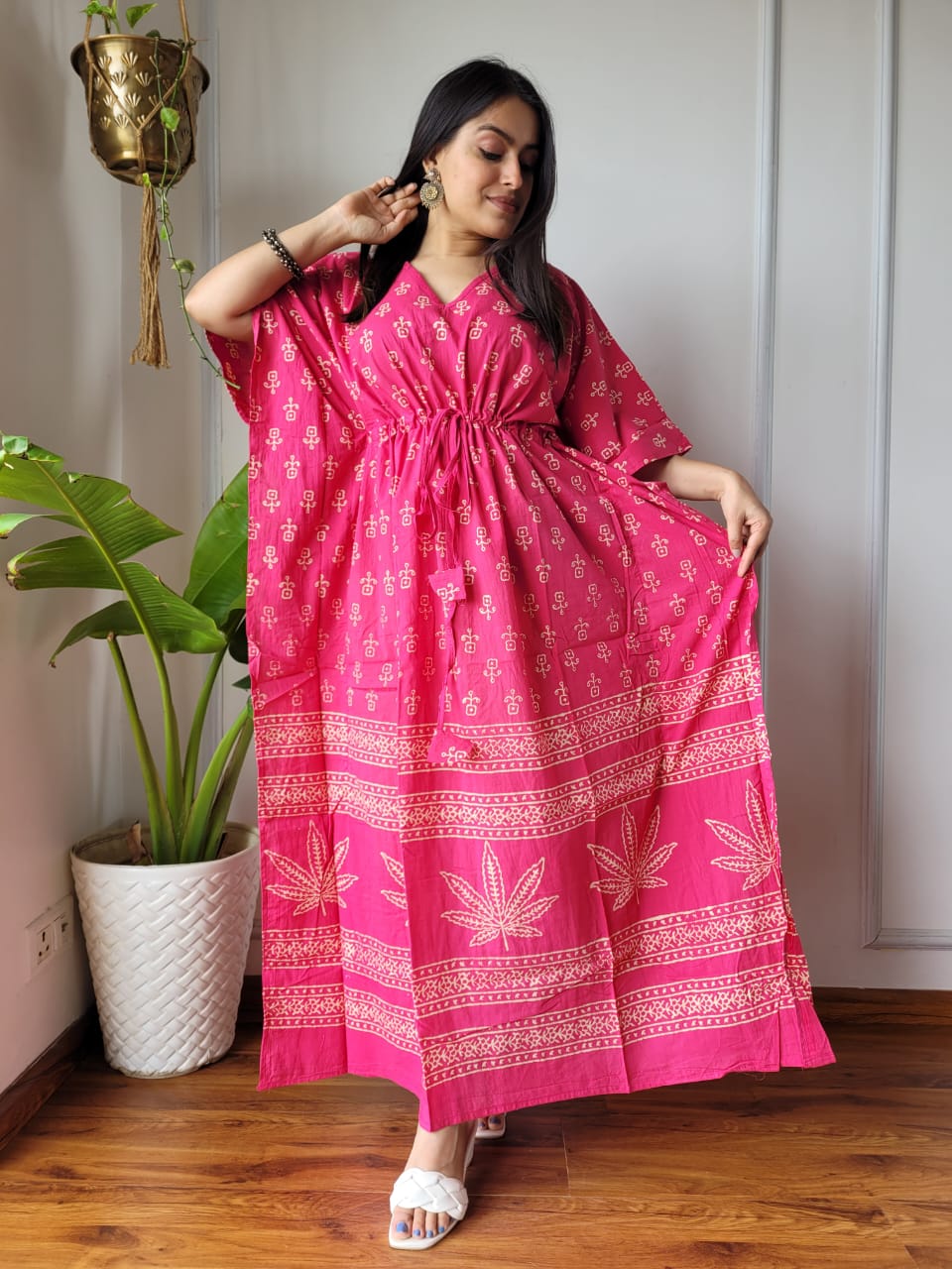 Rajasthani Bagru Cotton Long Kaftan Hand Block Printed-NS80