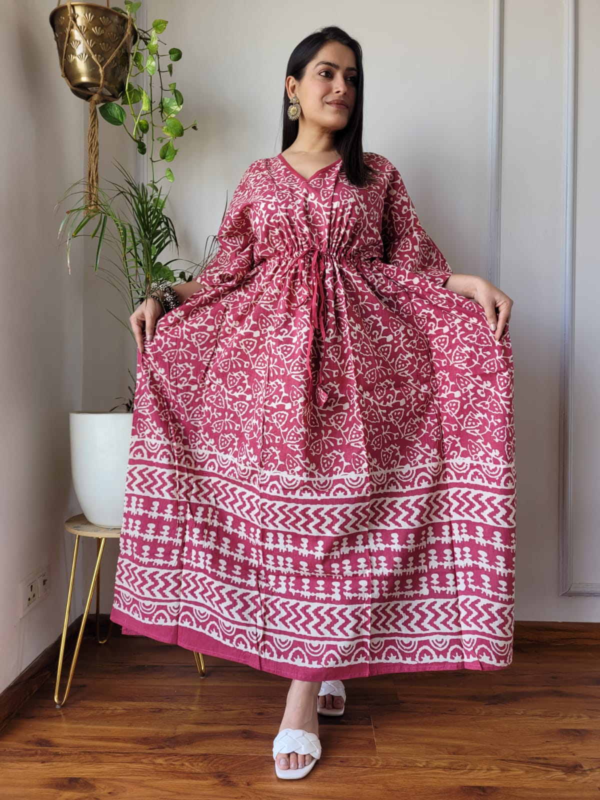 Rajasthani Sanganeri Cotton Long Kaftan Hand Block Printed-NS101