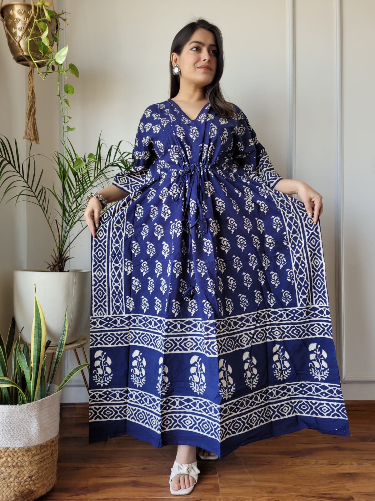 Rajasthani Bagru Cotton Long Kaftan Hand Block Printed-NS102