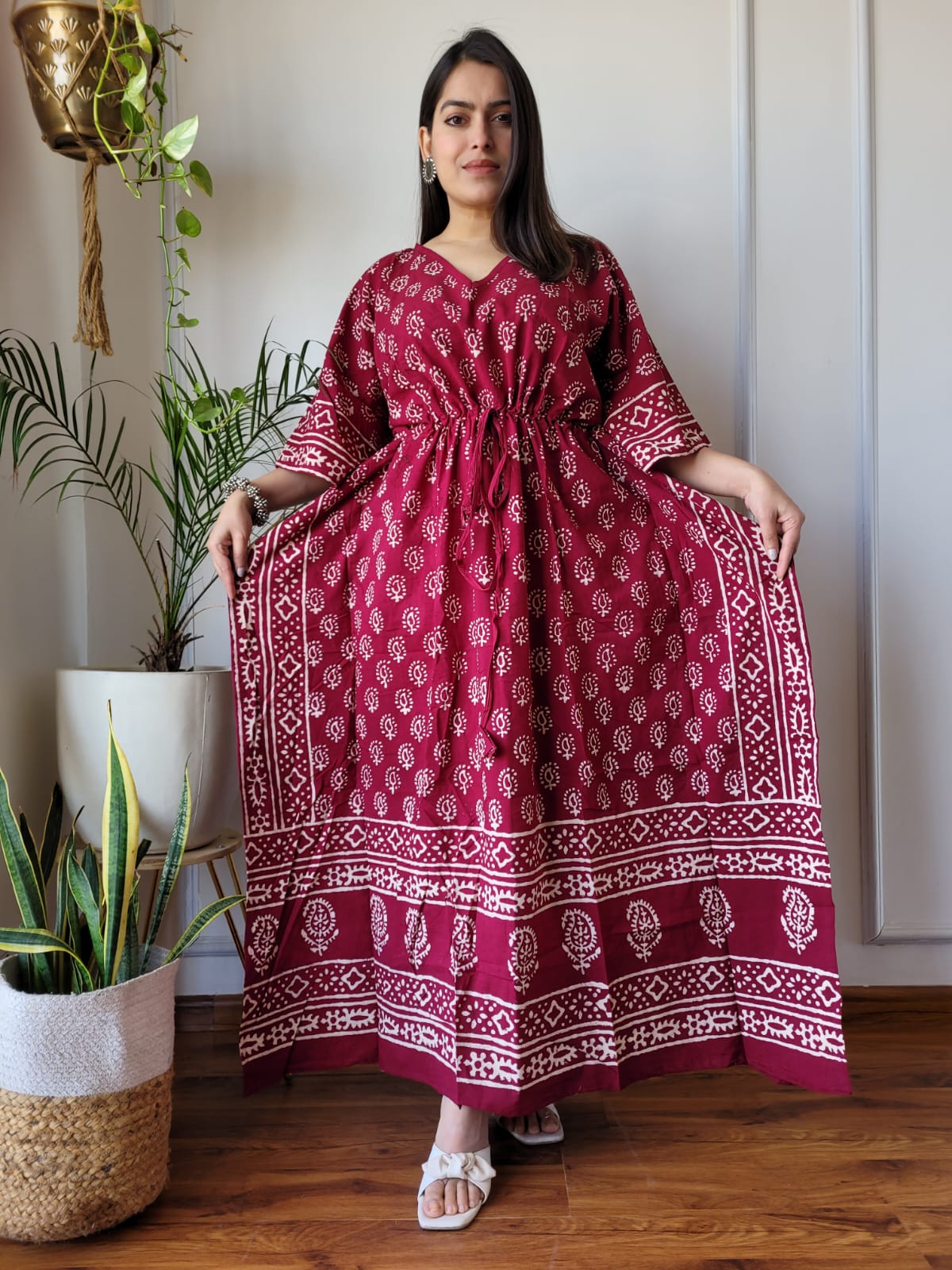 Rajasthani Sanganeri Cotton Long Kaftan Hand Block Printed-NS104