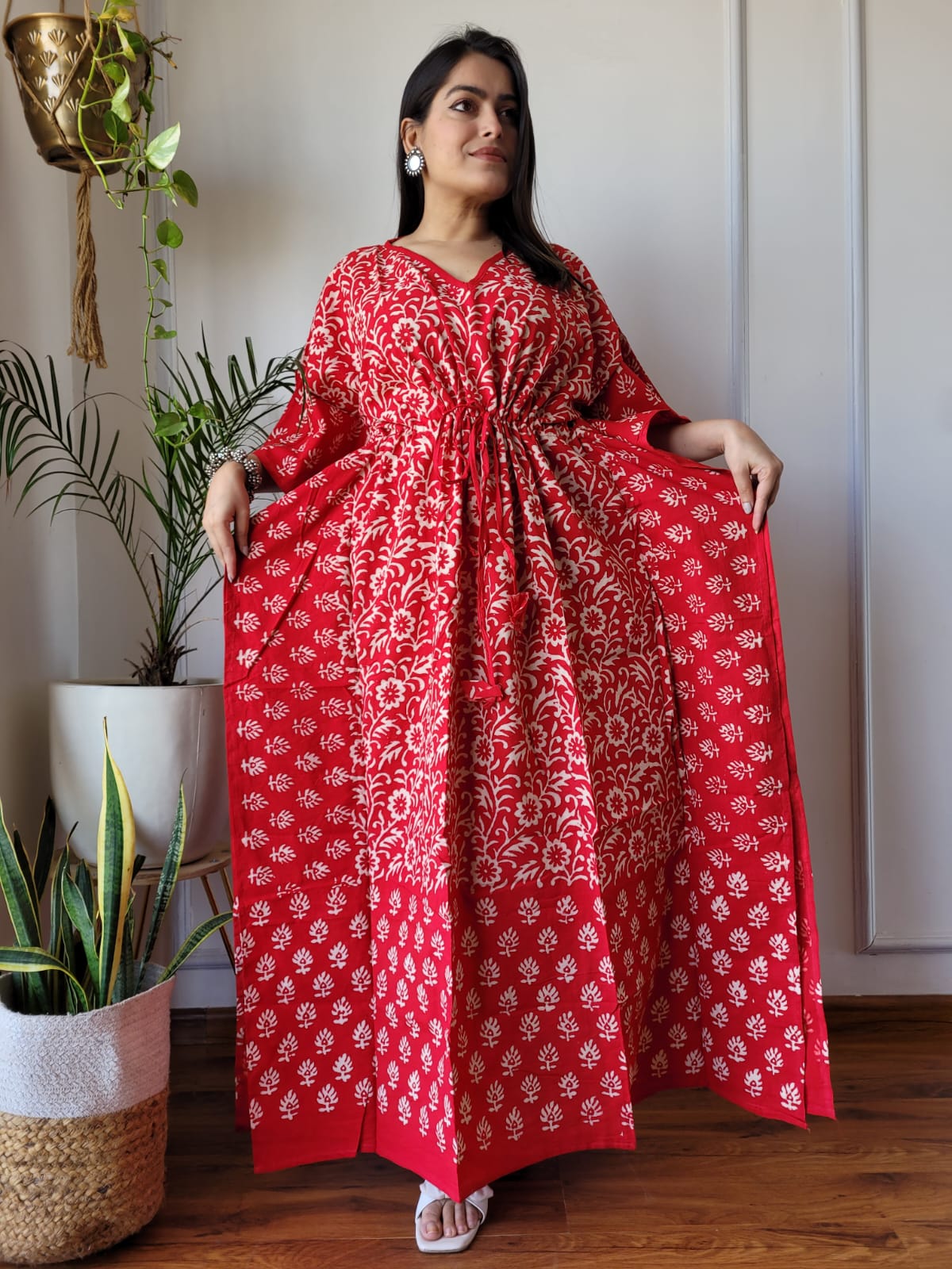 Rajasthani Bagru Cotton Long Kaftan Hand Block Printed-NS107