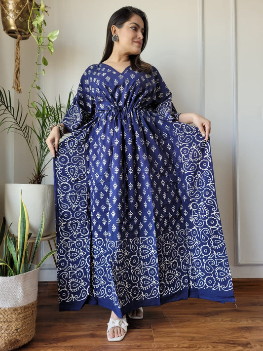 Rajasthani Bagru Cotton Long Kaftan Hand Block Printed-NS110