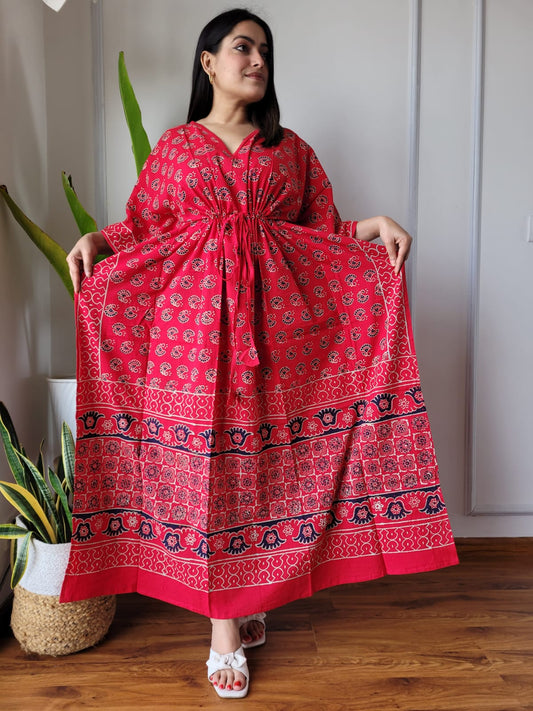 Rajasthani Sanganeri Cotton Long Kaftan Hand Block Printed-NS119