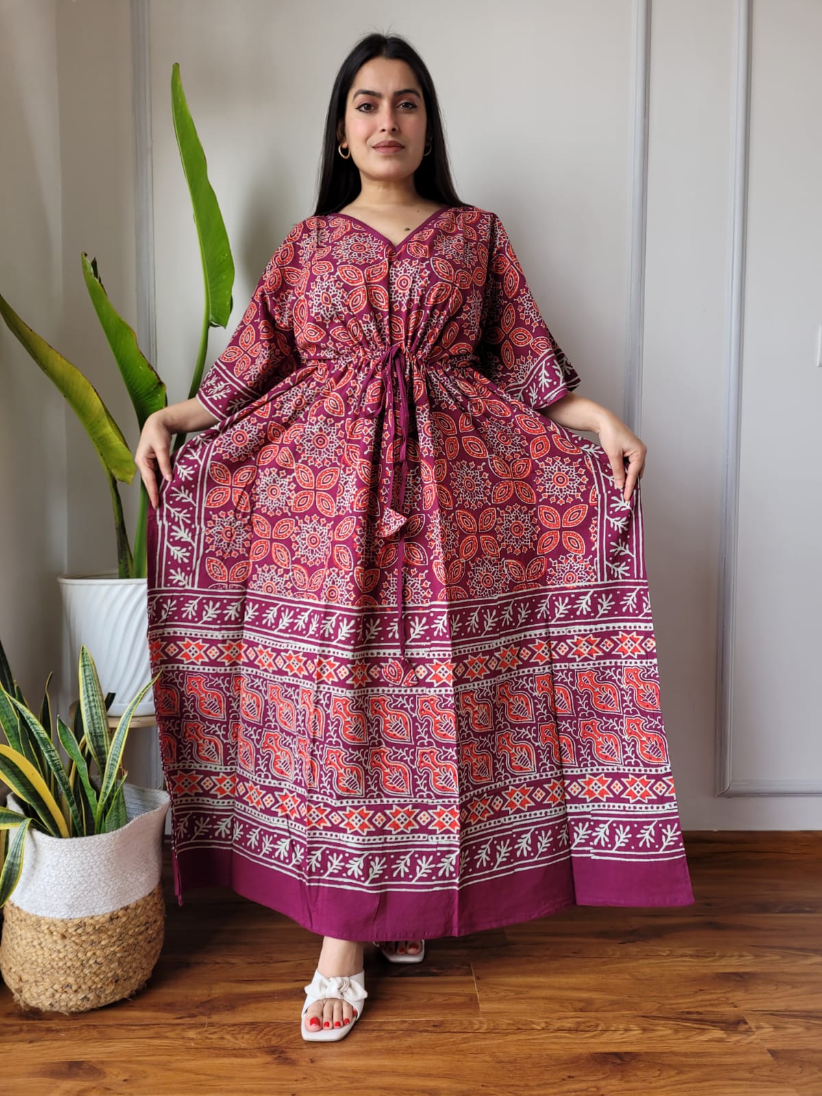 Rajasthani Sanganeri Cotton Long Kaftan Hand Block Printed-NS121