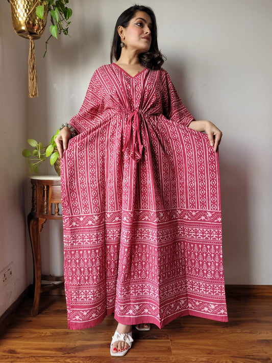 Rajasthani Bagru Cotton Long Kaftan Hand Block Printed-NS120