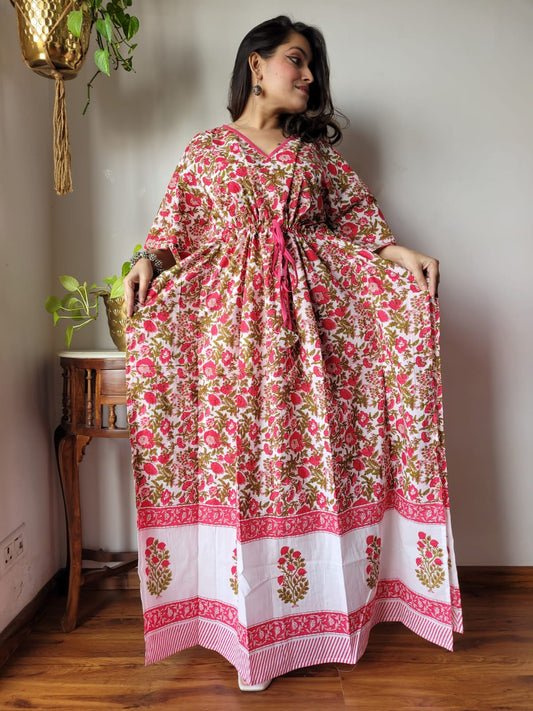 Rajasthani Bagru Cotton Long Kaftan Hand Block Printed-NS124