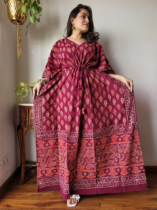 Rajasthani Sanganeri Cotton Long Kaftan Hand Block Printed-NS125