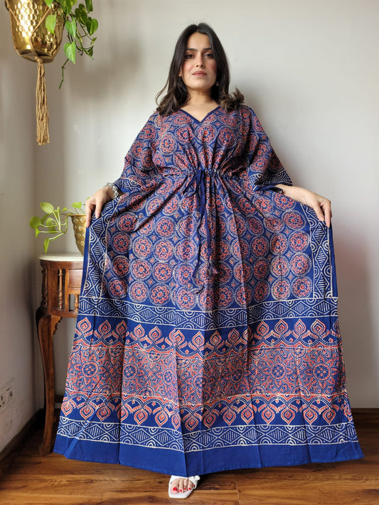 Rajasthani Sanganeri Cotton Long Kaftan Hand Block Printed-NS128