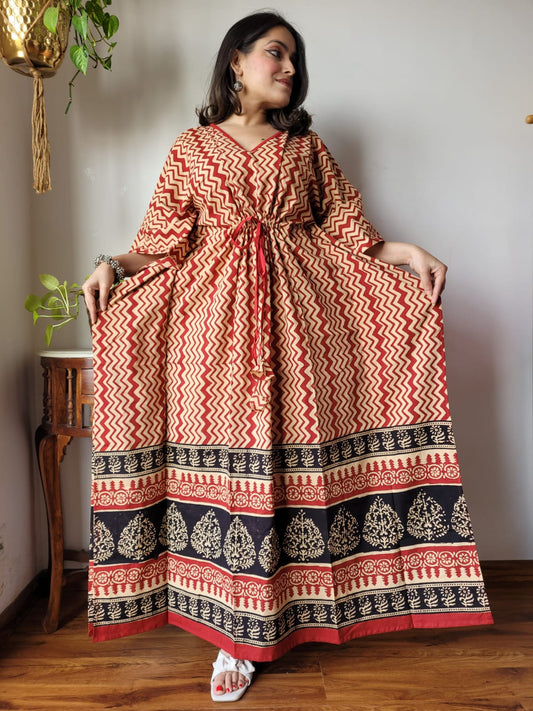 Rajasthani Sanganeri Cotton Long Kaftan Hand Block Printed-NS127