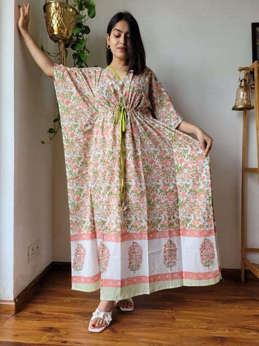 Rajasthani Bagru Cotton Long Kaftan Hand Block Printed-NS130