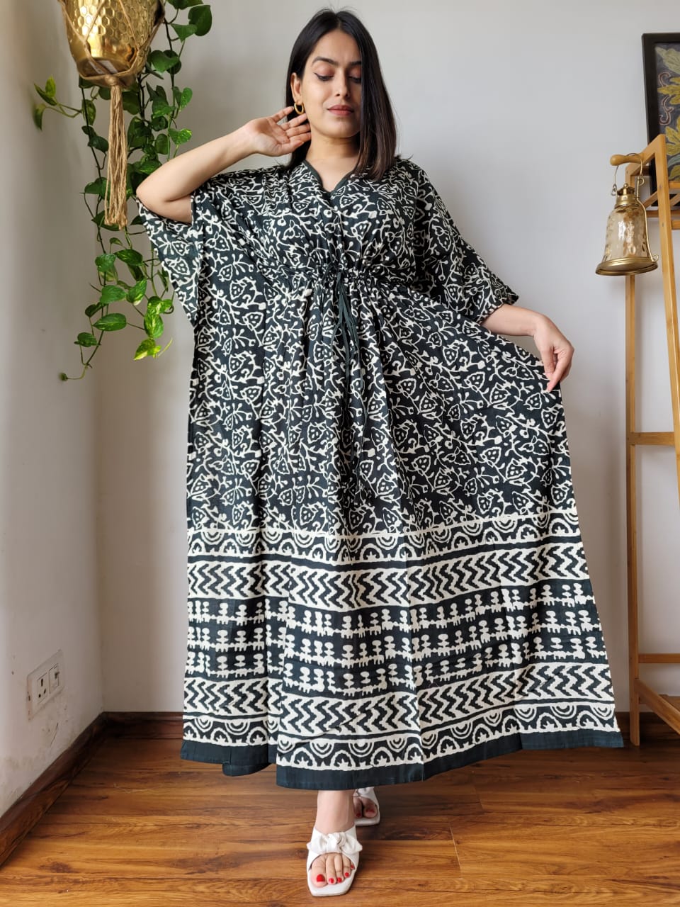 Rajasthani Sanganeri Cotton Long Kaftan Hand Block Printed-NS133