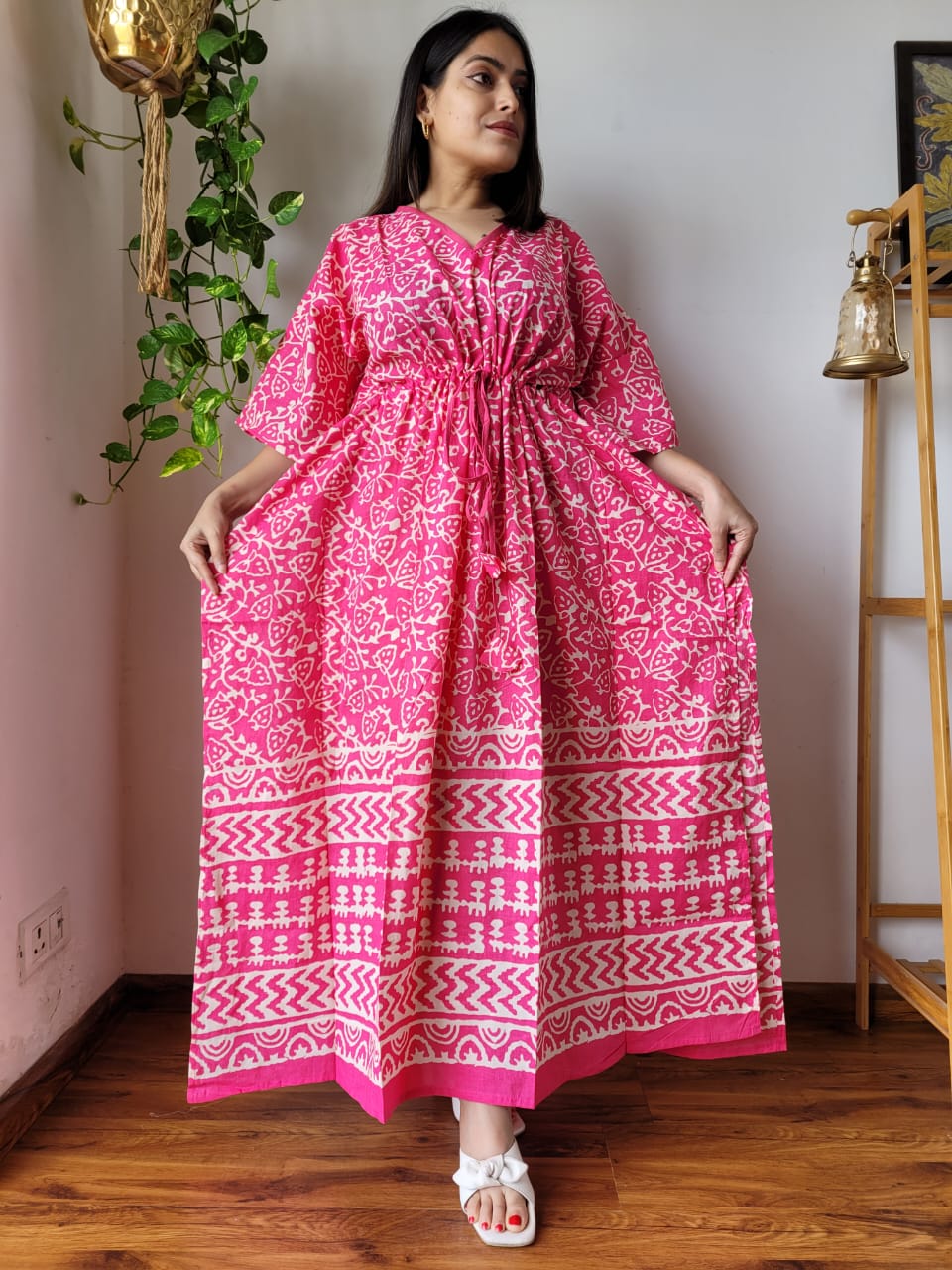 Rajasthani Sanganeri Cotton Long Kaftan Hand Block Printed-NS132