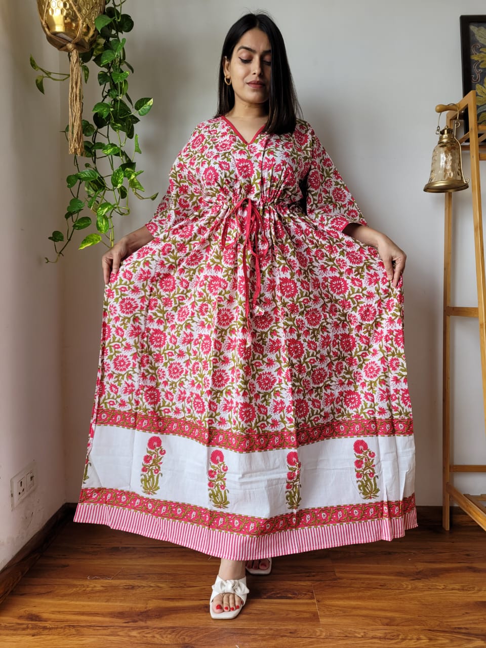 Rajasthani Bagru Cotton Long Kaftan Hand Block Printed-NS134