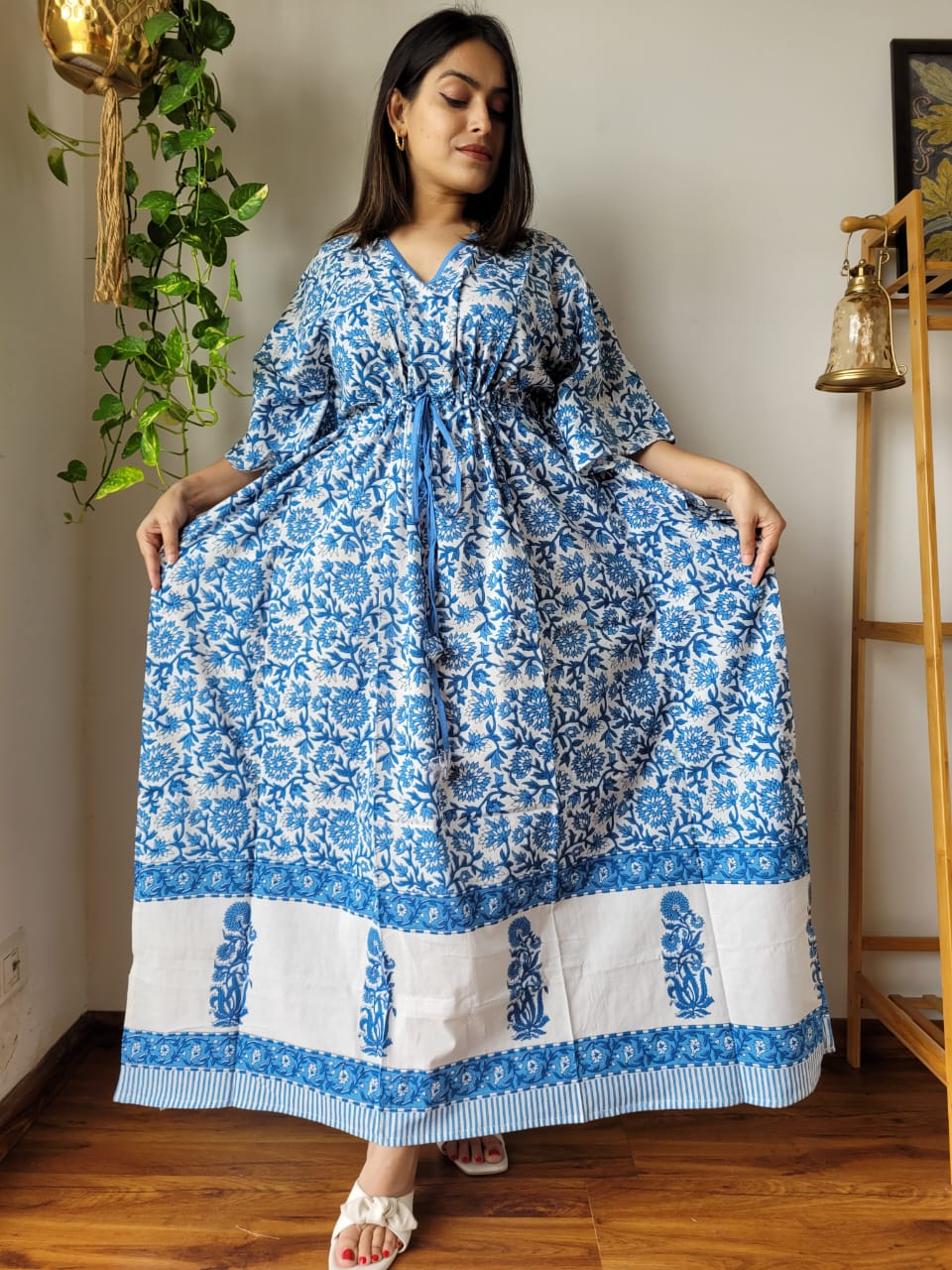 Rajasthani Bagru Cotton Long Kaftan Hand Block Printed-NS135