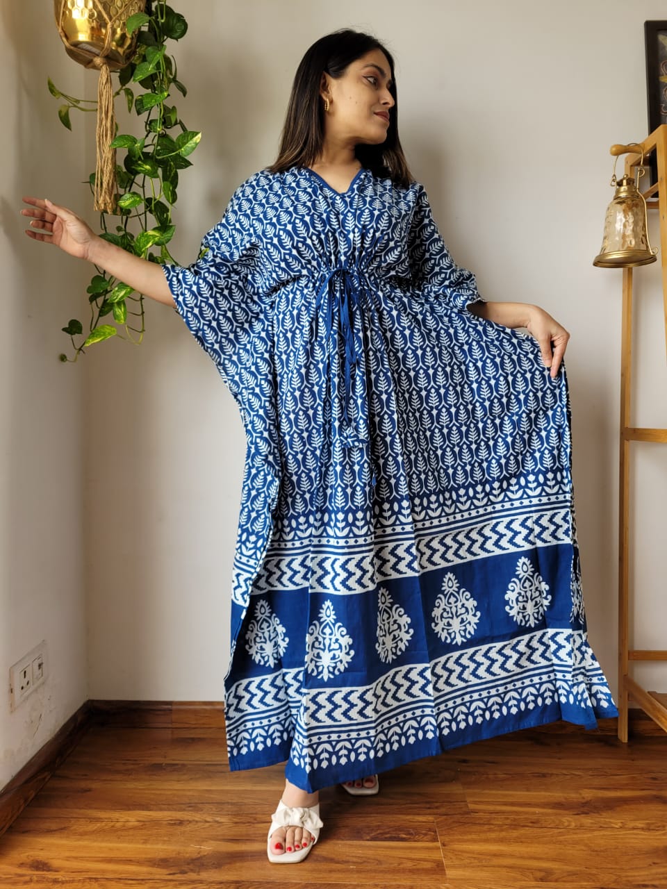 Rajasthani Sanganeri Cotton Long Kaftan Hand Block Printed-NS137