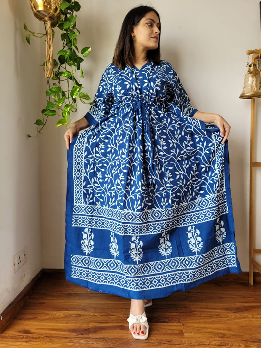 Rajasthani Bagru Cotton Long Kaftan Hand Block Printed-NS140