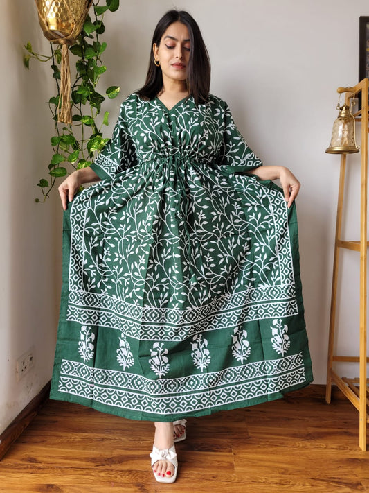 Rajasthani Bagru Cotton Long Kaftan Hand Block Printed-NS141