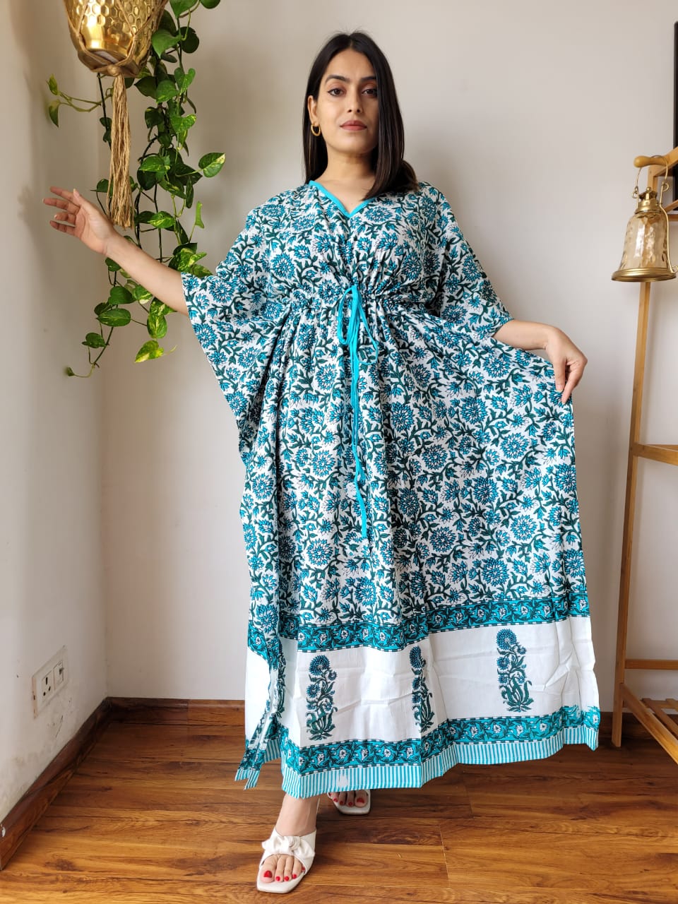 Rajasthani Bagru Cotton Long Kaftan Hand Block Printed-NS142