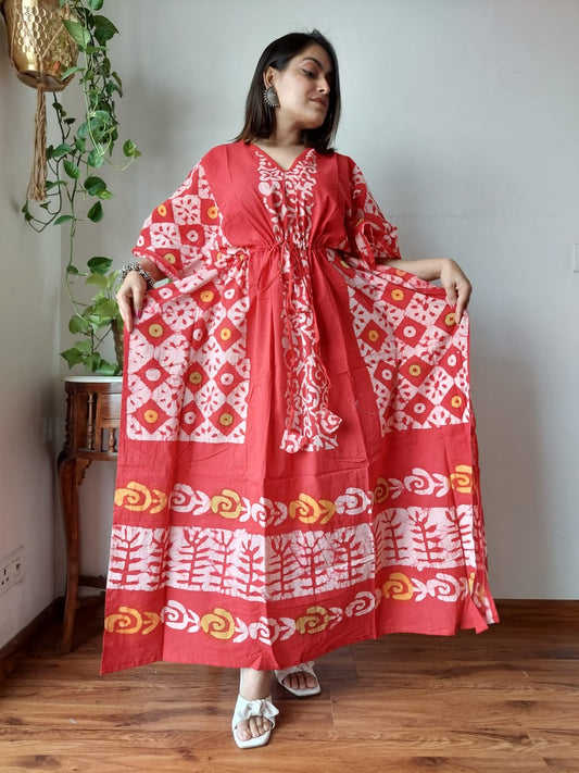 Rajasthani Bagru Cotton Long Kaftan Hand Block Printed-NS159