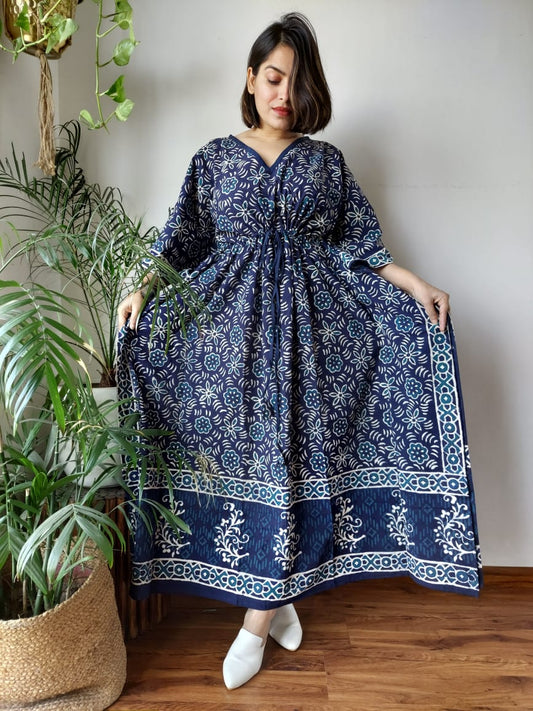 Rajasthani Bagru Cotton Long Kaftan Hand Block Printed-NS161