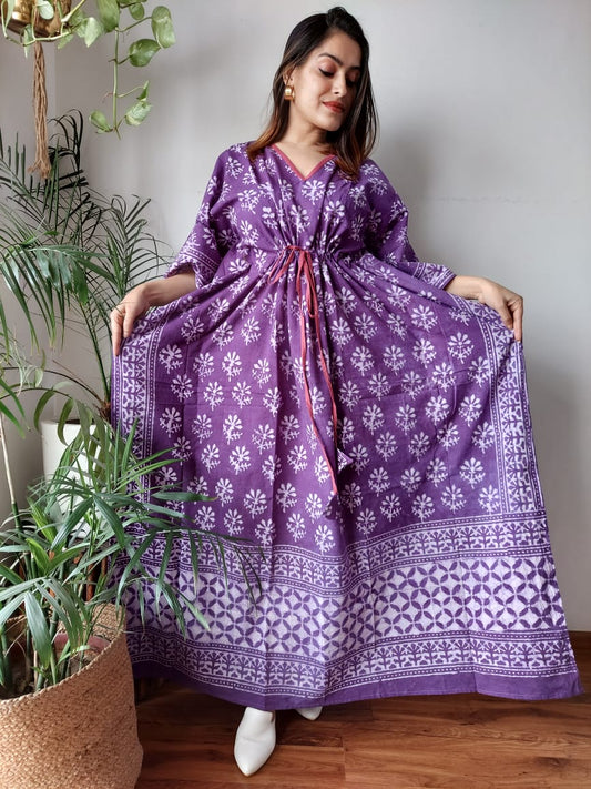 Rajasthani Bagru Cotton Long Kaftan Hand Block Printed-NS164