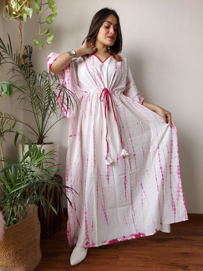 Rajasthani Tie Dye Cotton Long Kaftan Hand Block Printed-NS166