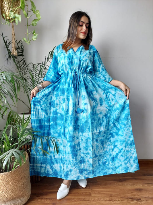 Rajasthani Tie Dye Cotton Long Kaftan Hand Block Printed-NS170