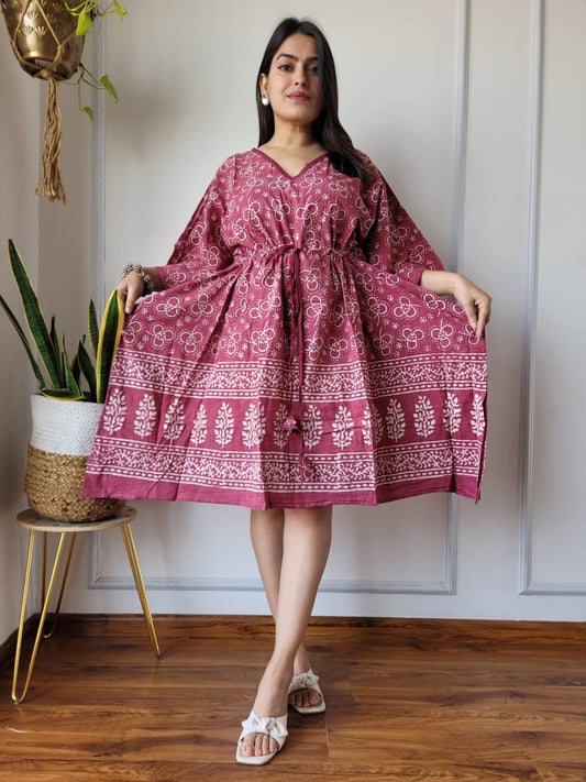 Rajasthani Bagru Cotton Short Kaftan Hand Block Printed-NS192