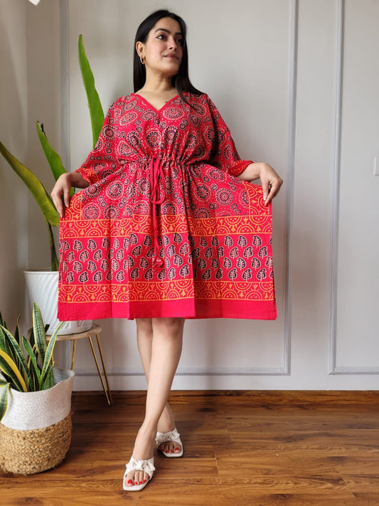 Rajasthani Bagru Cotton Short Kaftan Hand Block Printed-NS206