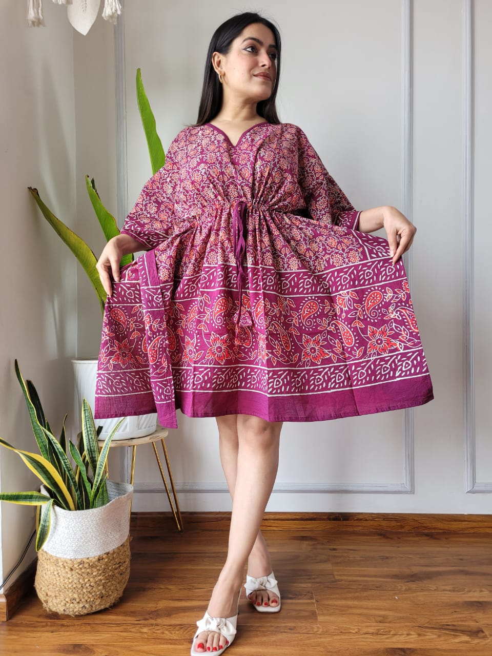 Rajasthani Bagru Cotton Short Kaftan Hand Block Printed-NS207