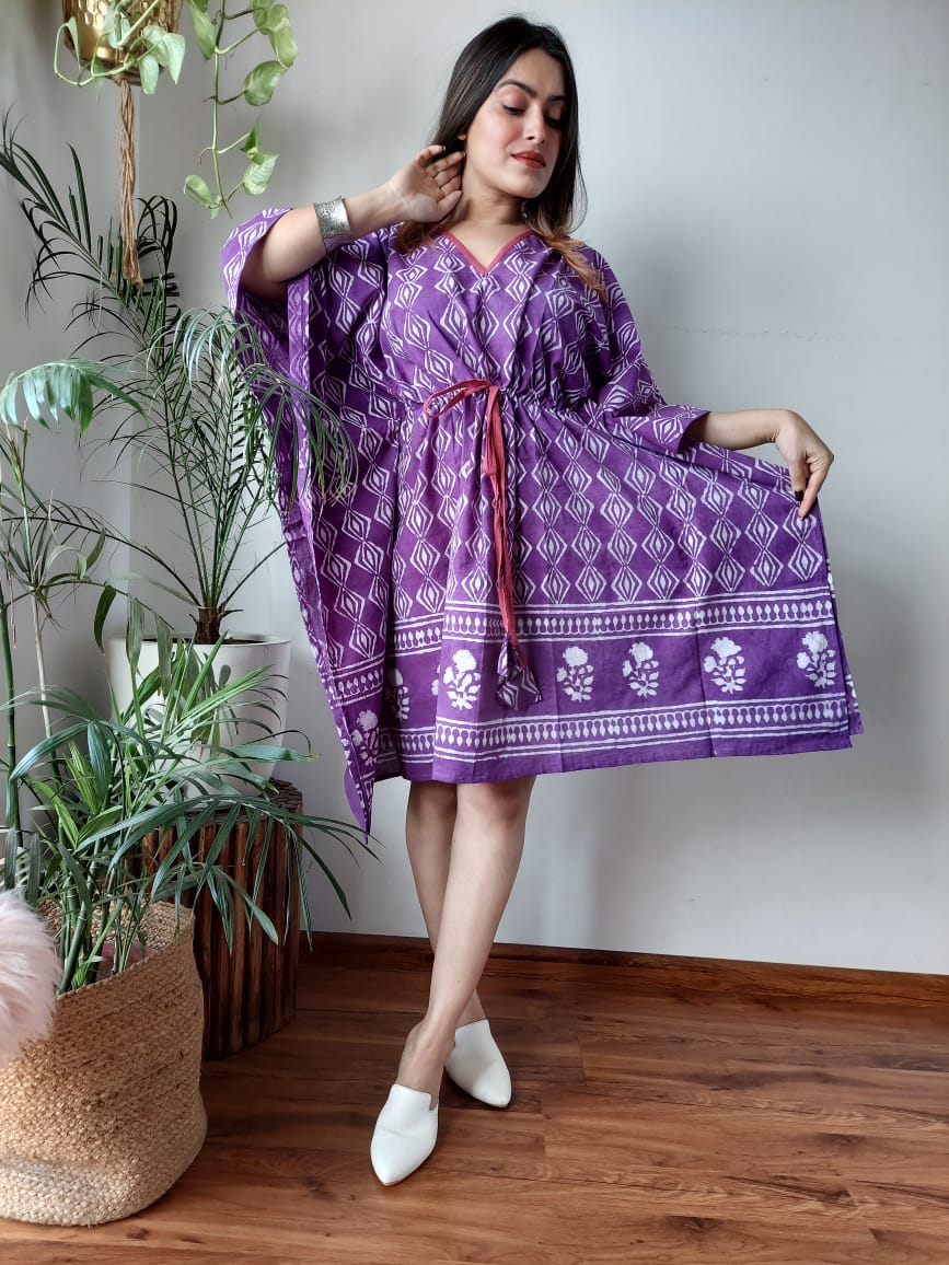 Rajasthani Bagru Cotton Short Kaftan Hand Block Printed-NS211