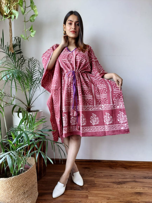 Rajasthani Bagru Cotton Short Kaftan Hand Block Printed-NS233