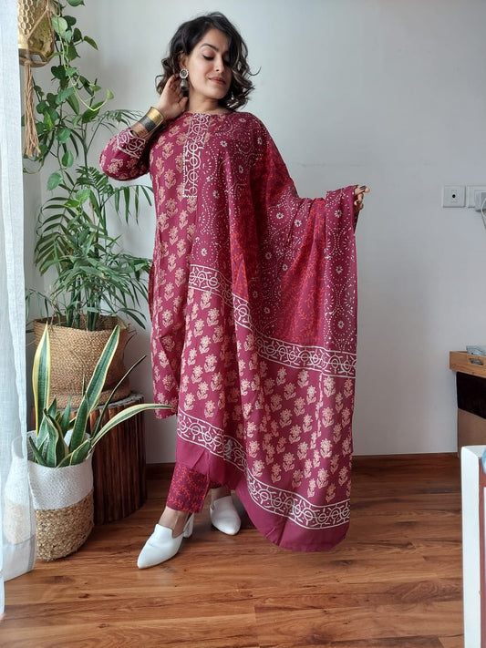 Rajasthani Sanganeri Cotton Suit Set 3pc Hand Block Printed-NS259