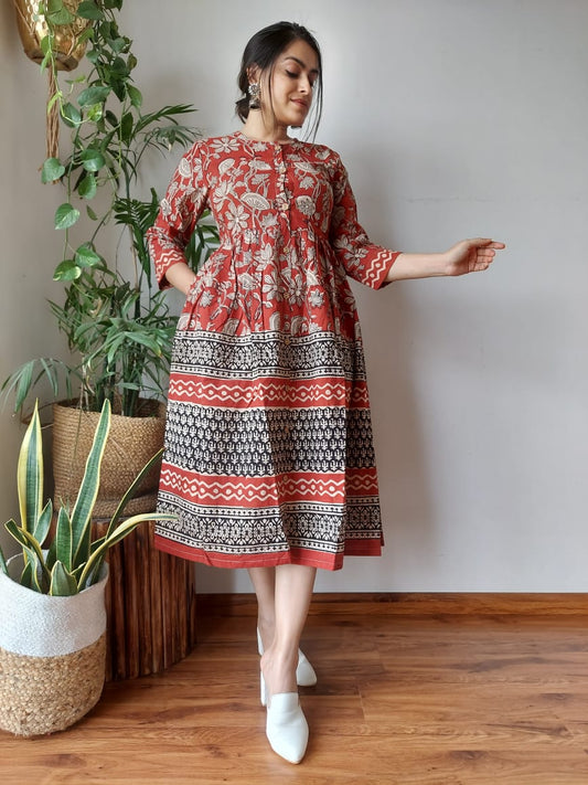 Rajasthani Bagru Cotton Dress Hand Block Printed-NS301