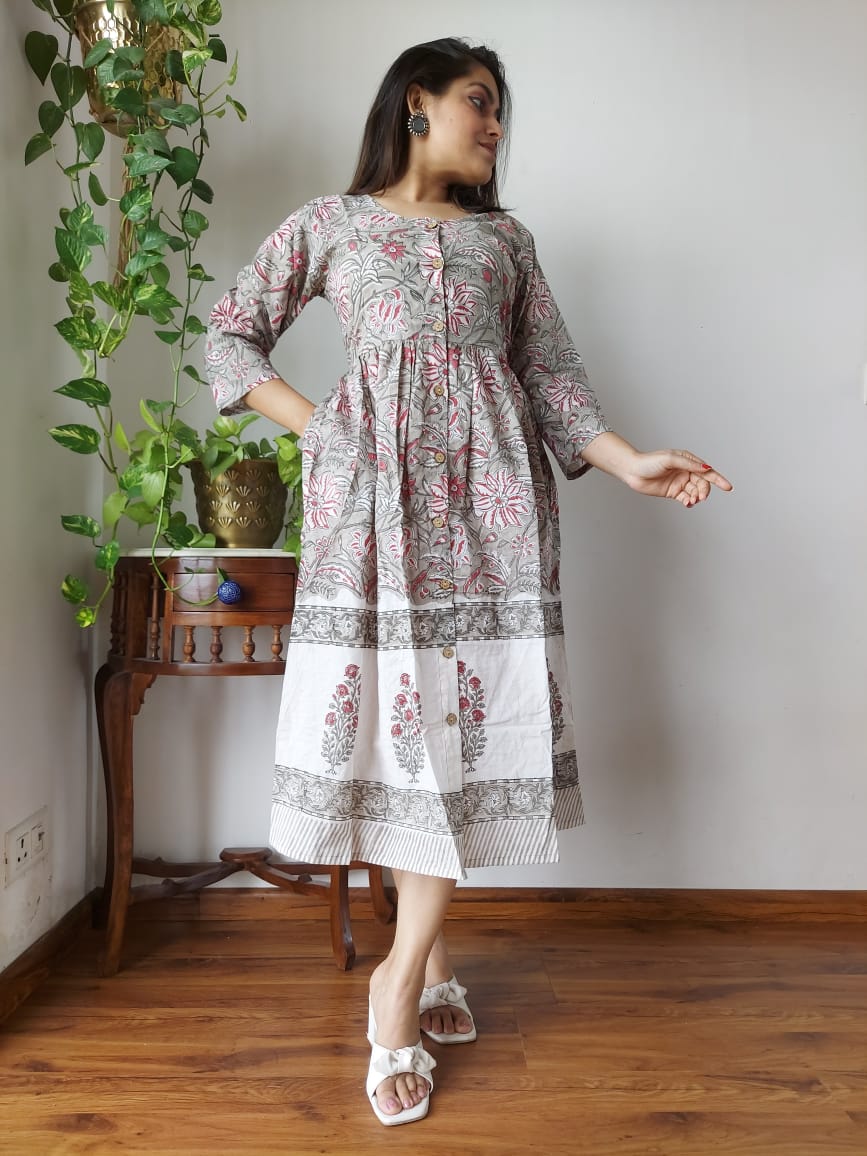 Rajasthani Bagru Cotton Dress Hand Block Printed-NS60