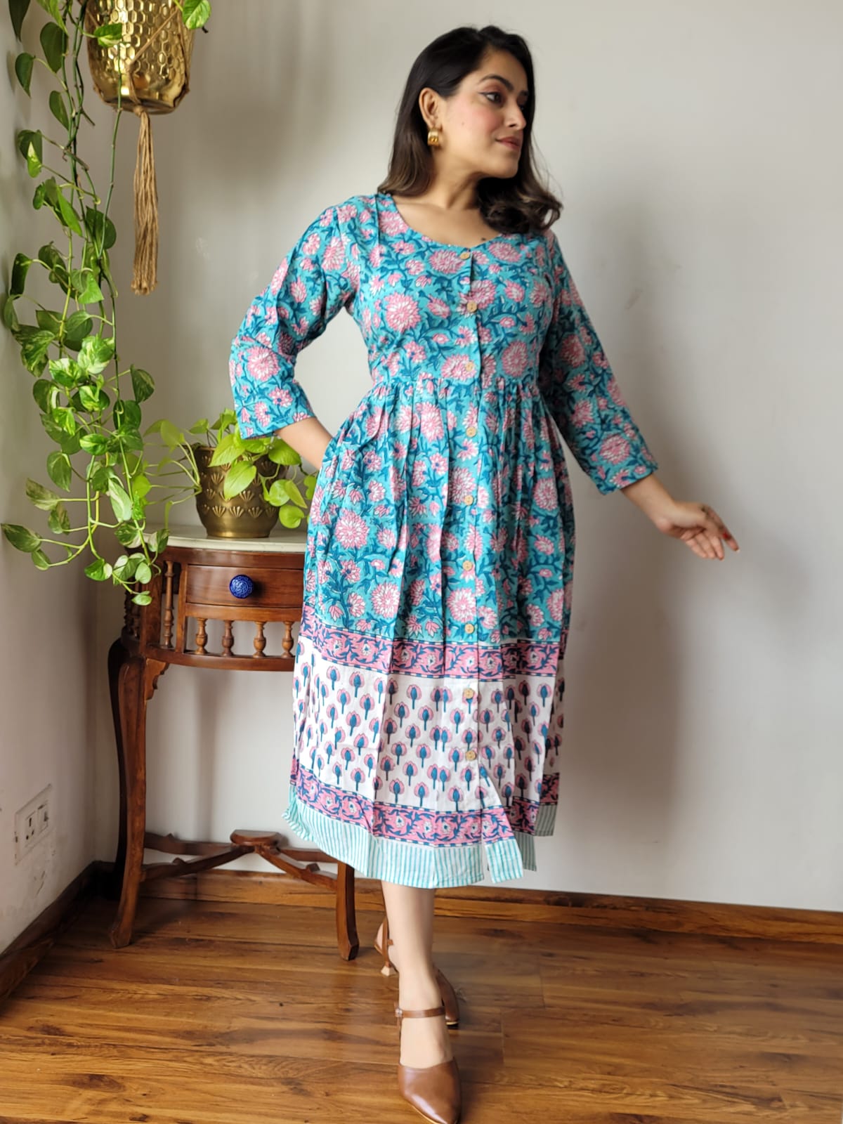 Rajasthani Bagru Cotton Dress Hand Block Printed-NS52